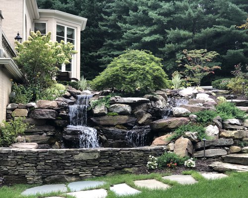 Water Feature with Stacked Stone Wall