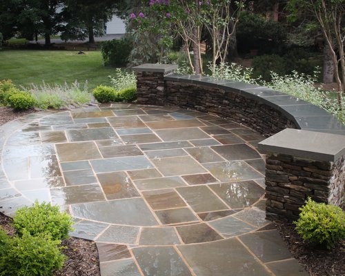 Flagstone Patio with Stacked Stone Wall